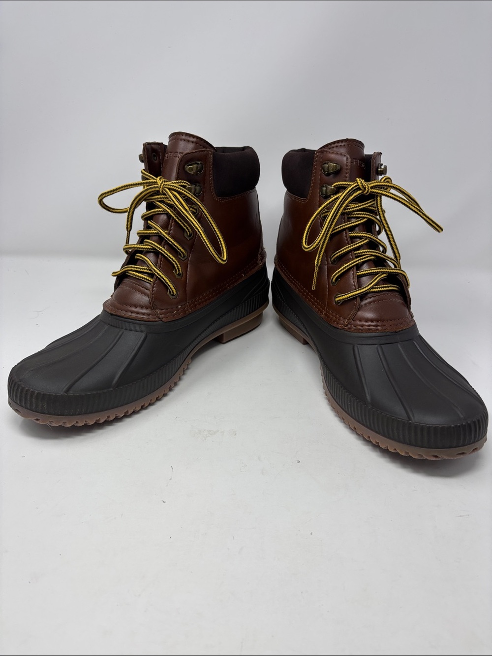 Tommy Hilfiger | 11 Men's Brown Leather & Black Rubber Duck Boot Yellow Laces